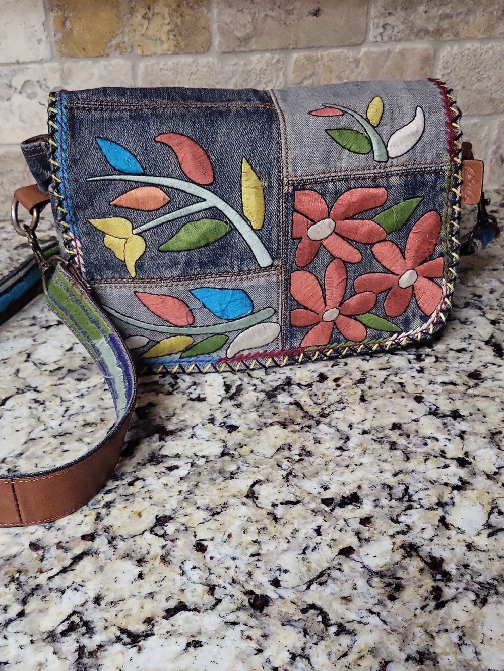 Patricia Nash Denim Floral Patchwork Crossbody